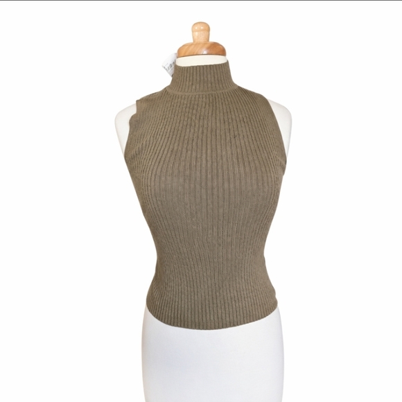 The Drop Karolina Sleeveless High Mock Neck Ribbed Sweater Tank Top Olive Small - Picture 2 of 16